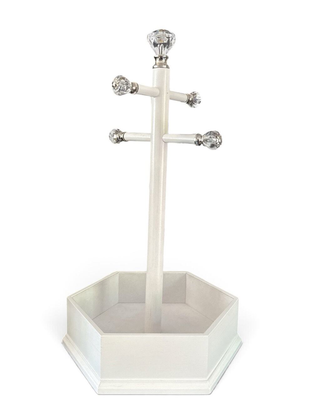 Pottery Barn Kids Jewelry Stand CottageCore Wood Tray 4 Arms Crystal Knobs READ